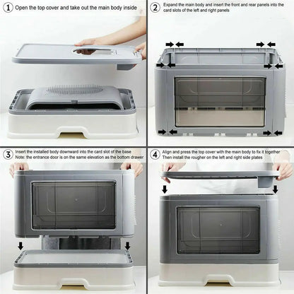 Foldable Cat Litter Box Front Entry & Top Exit, Litter Scoop Enclosed