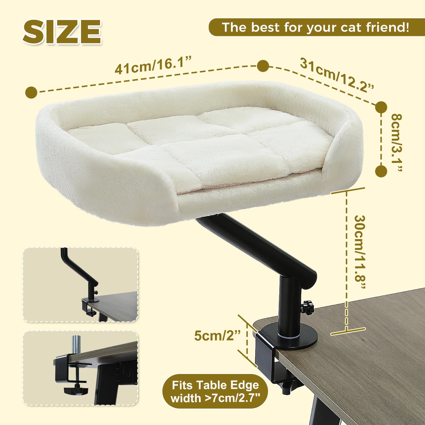 Cat Desk Bed, 360° Rotatable Cat Bed Stand for Indoor Cats
