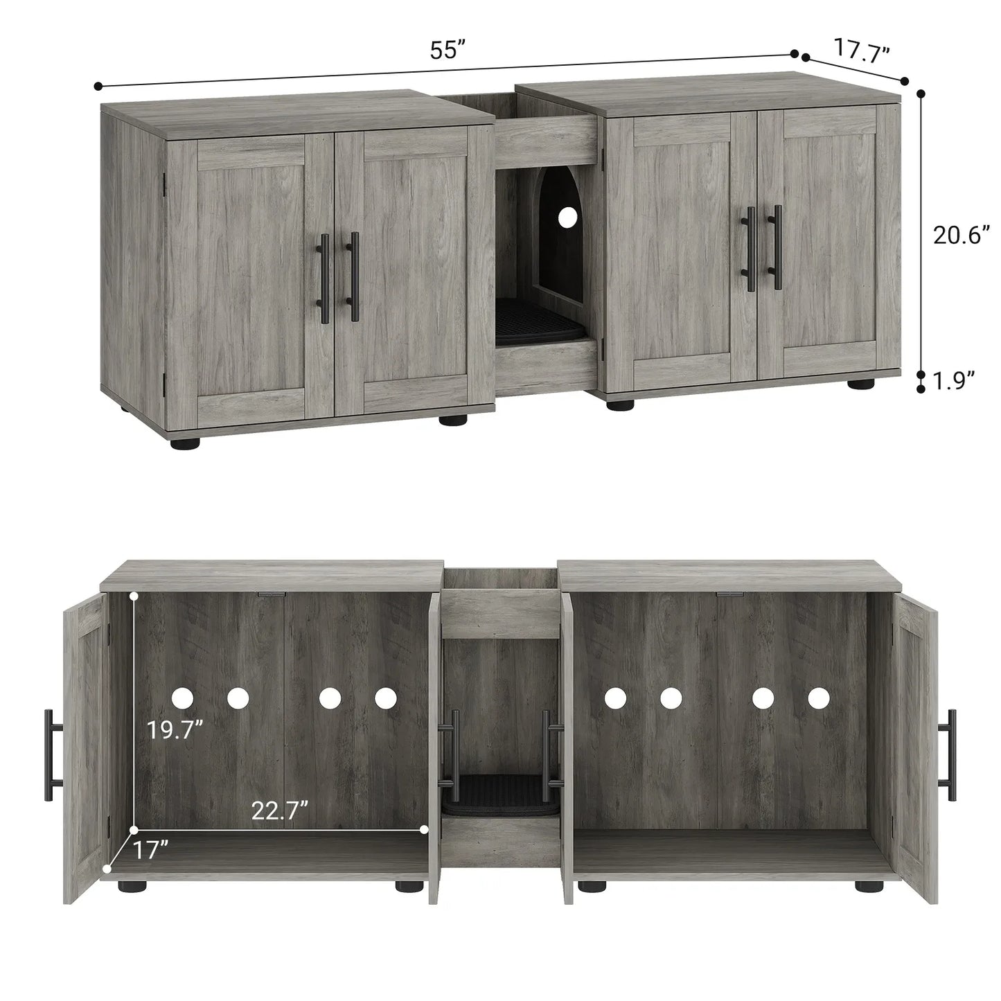 Double Cat Litter Box TV Stand 3 Colors
