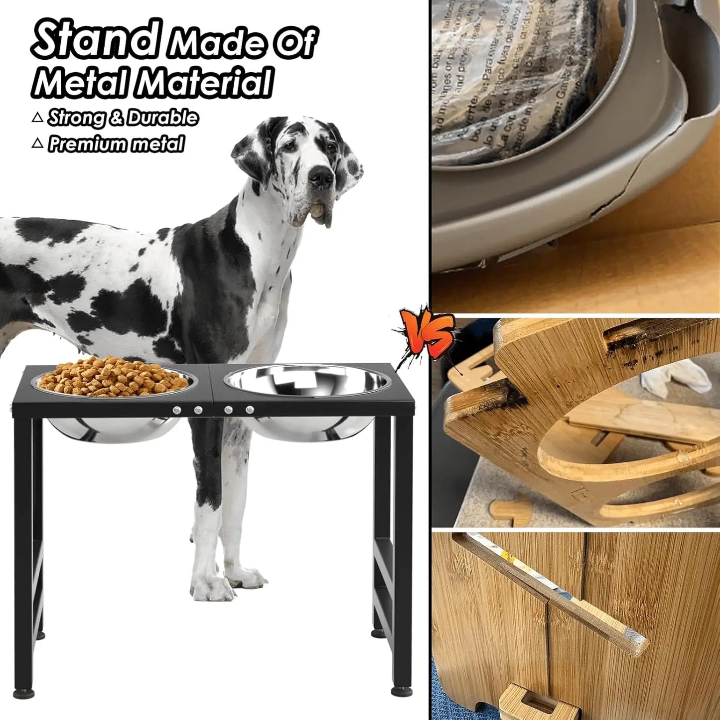 17" Tall Elevated Dog Bowls for Large Breeds with Splash-Proof Mat, 3000ML Capacity, Durable Metal Stand