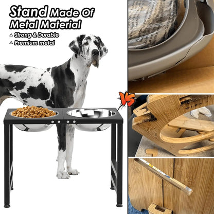17" Tall Elevated Dog Bowls for Large Breeds with Splash-Proof Mat, 3000ML Capacity, Durable Metal Stand