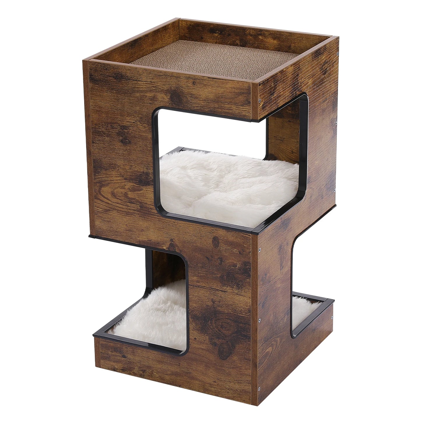 Wood Cat Condo Nightstand with Removable Soft Mats with Scratching Pad