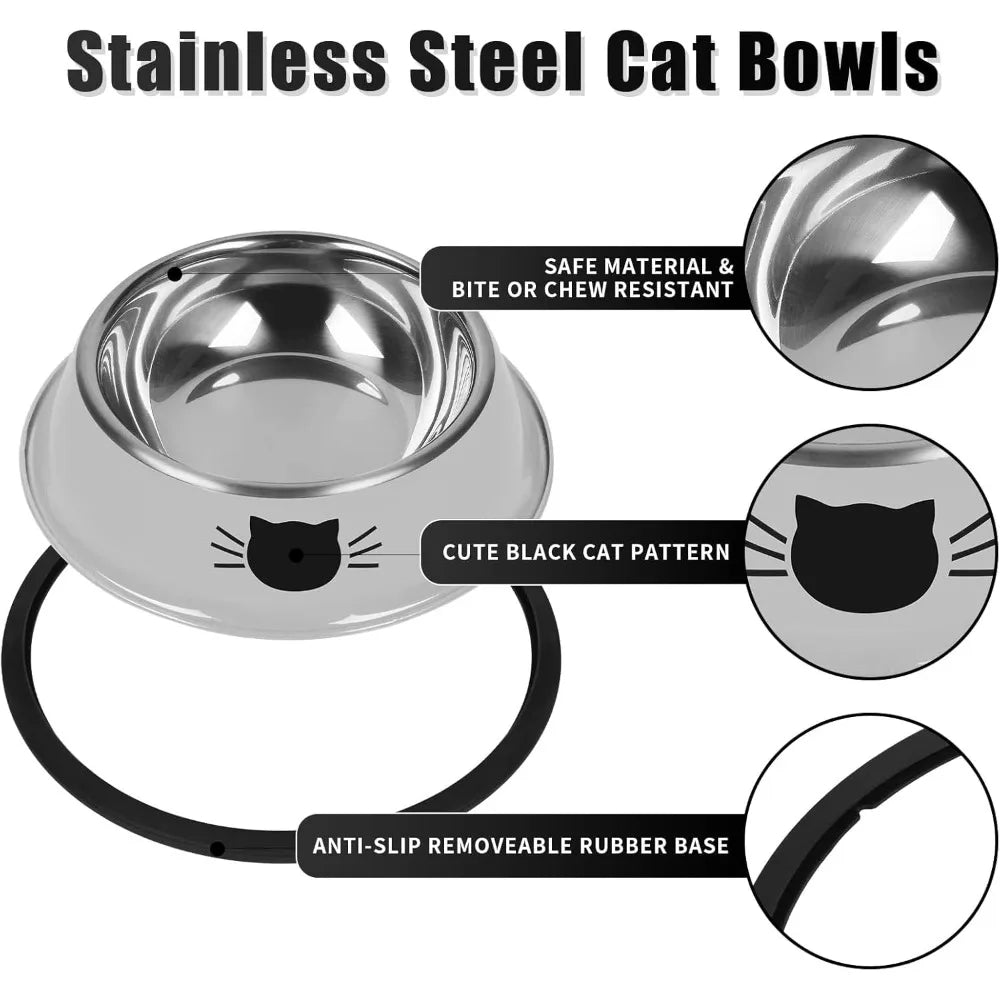 2-pack non-slip stainless steel small cat food bowls