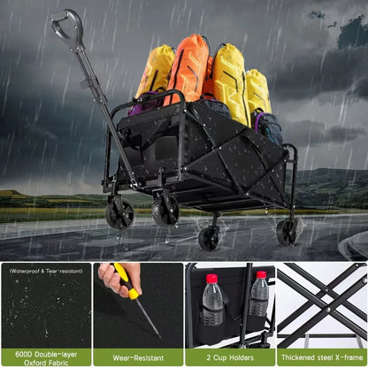 Capacity Heavy-Duty All-Terrain Folding Cart - Stainless Steel Frame and Foldable Multi-Purpose Wagon