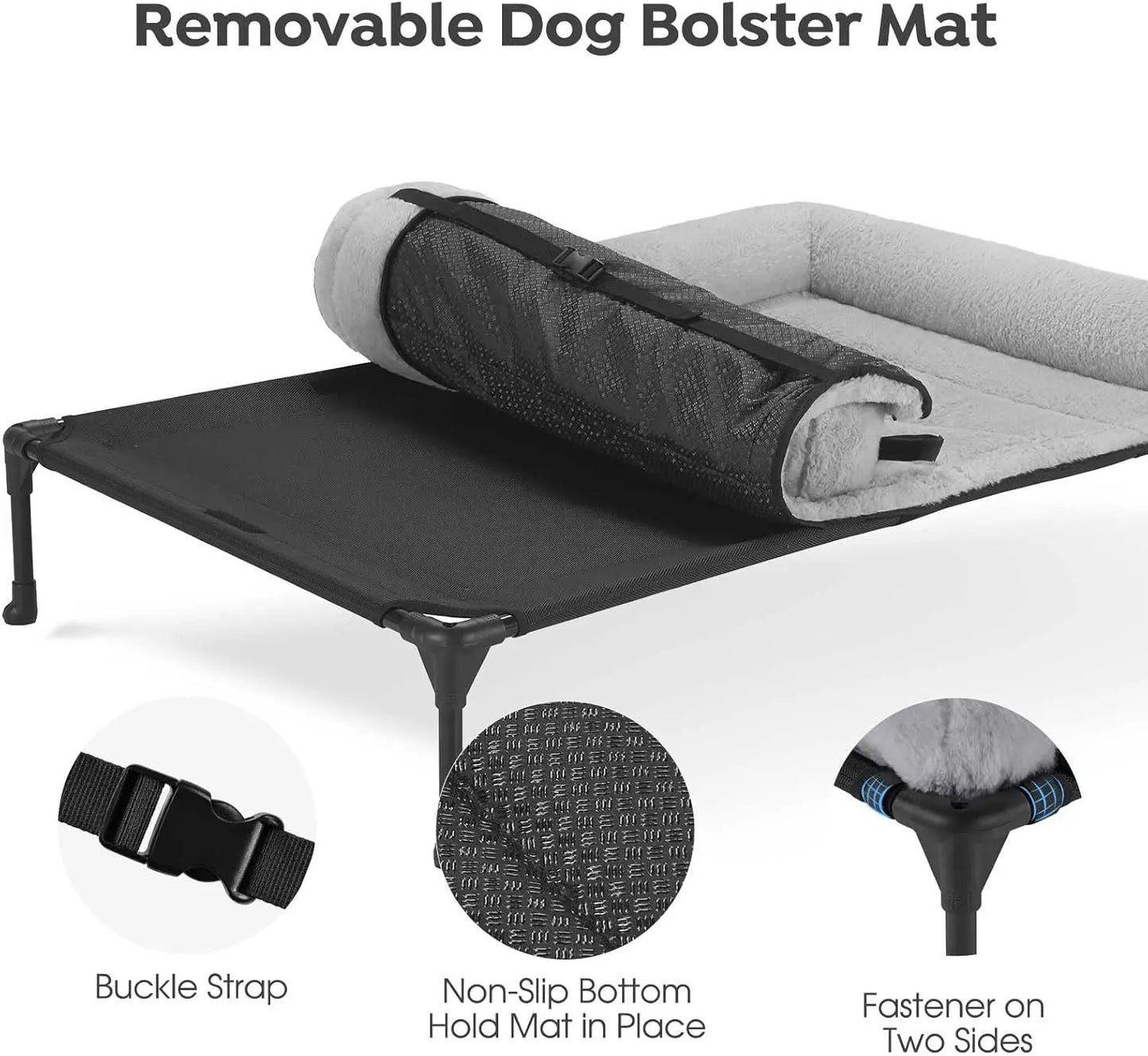 Elevated Orthopedic Dog Bed with Plush Bolster, Removable Washable Mat, Non-Slip Feet, Grey
