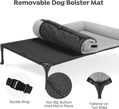 Elevated Orthopedic Dog Bed with Plush Bolster, Removable Washable Mat, Non-Slip Feet, Grey