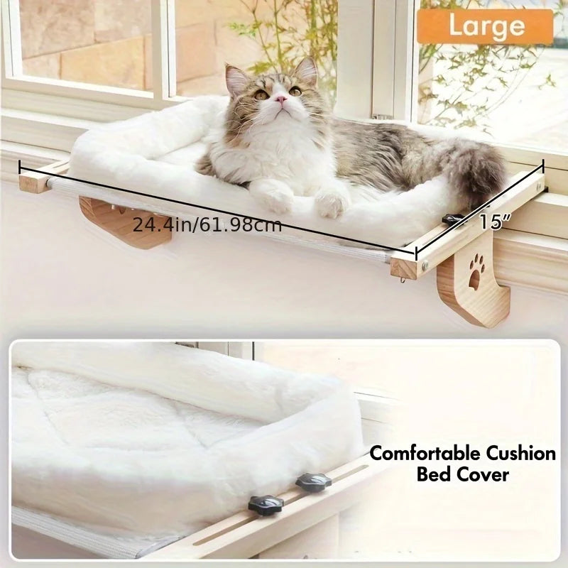 Cat Window Hammock, for Indoor Cats, wooden and metal frame, easy to adjust
