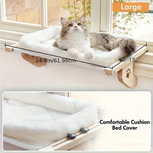 Cat Window Hammock, for Indoor Cats, wooden and metal frame, easy to adjust