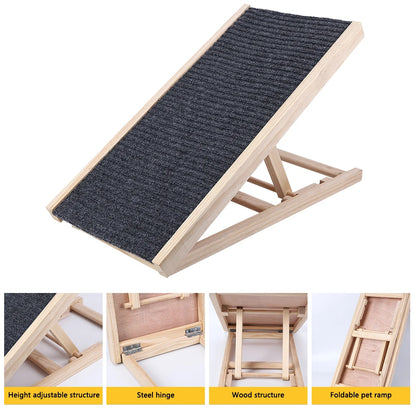 Wooden Ramp with Adjustable Height Folding Portable Ramp with Anti-Skid and Wear-Resistant Horizontal Slope Surface