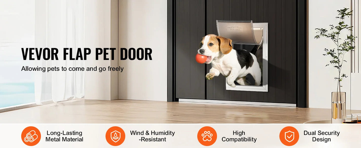 Pet Door Aluminum Frame with Lock and Flap System Weatherproof Doggy Door Easy to Install in Interior or Exterior Doors