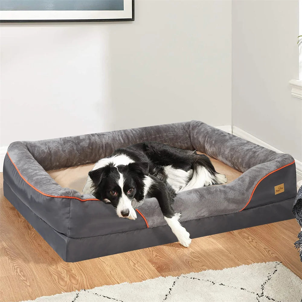 Jumbo Large Orthopedic Dog Bed Memory Foam, Bolster Couch Removable Cover
