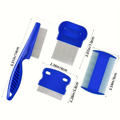 Pack of 4 Flea and Lice Combs, Stainless Steel Rabbit Dog Cat Round Teeth, Double-sided Professional