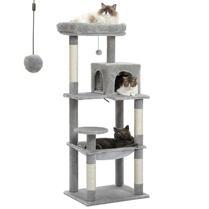 4-Level Cat Tower for Large Cats with Large Hammock Sisal Covered Scratching Posts Cozy Condo Top Perch