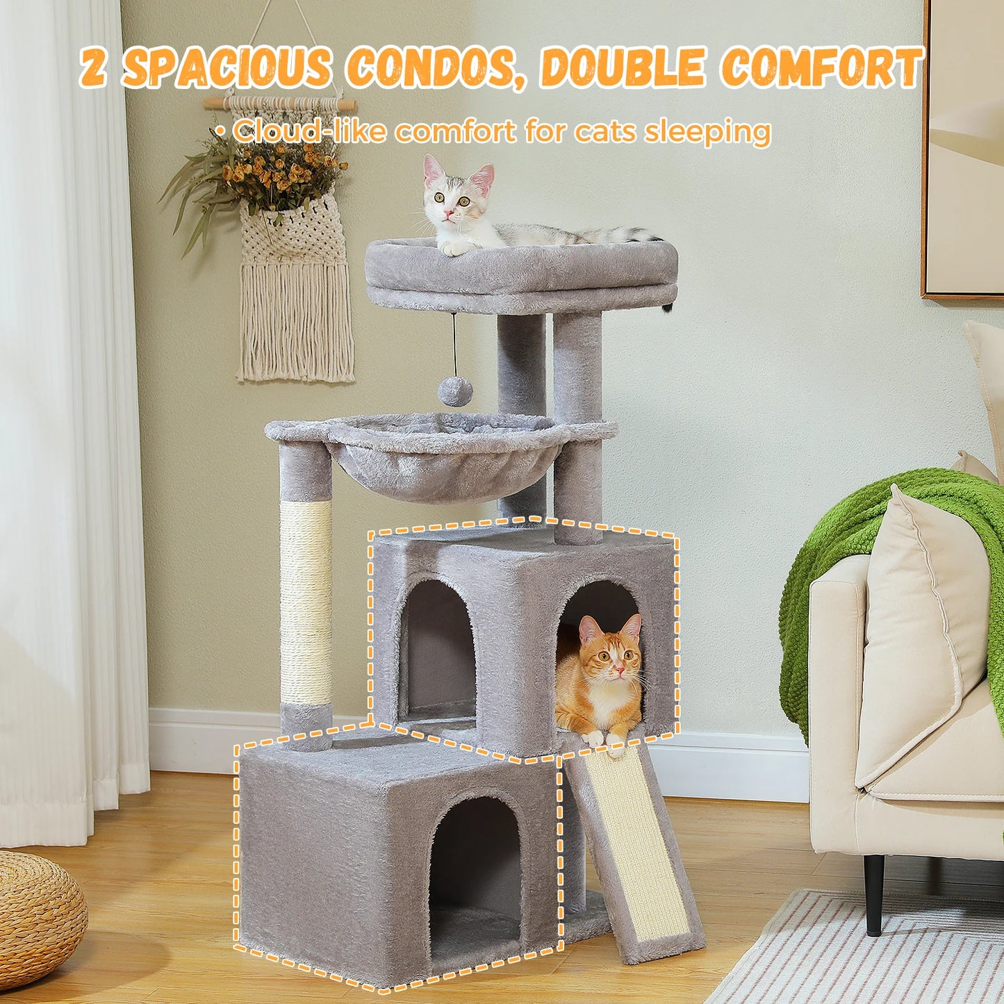 Large Cat Tree for Indoor Cats Multi-Level Cat Tower with Spacious Condos Sisal Scratching Pad
