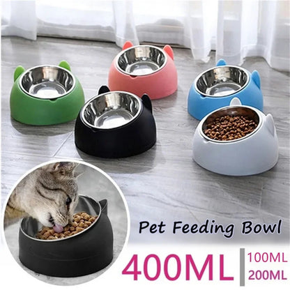 Tilted Stainless Cat Bowls with Non-slip Base