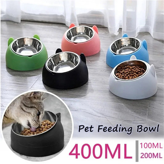 Tilted Stainless Cat Bowls with Non-slip Base