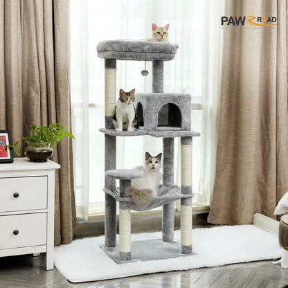 4-Level Cat Tower for Large Cats with Large Hammock Sisal Covered Scratching Posts Cozy Condo Top Perch