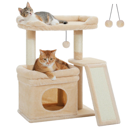 Small Cat Tree for Indoor Scratching Post and Pad Wide Top Perch Large Condo