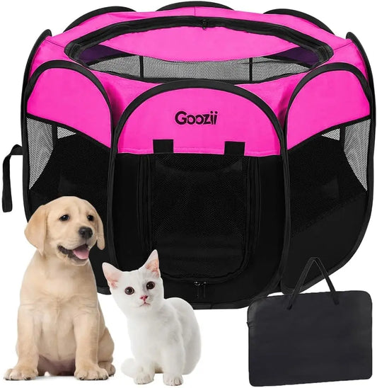 Portable Foldable Pet Playpen for Indoor Cats and Dogs, Small Pink Tent with Zipper Cover