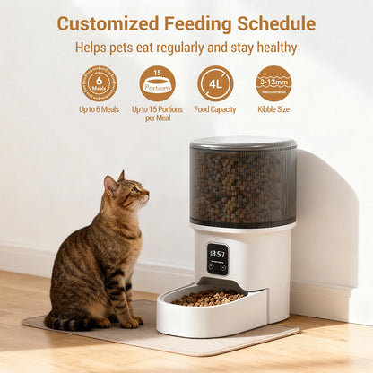 Programmable 4L Automatic Pet Feeder for Small Dogs & Cats, Up to 6 Meals Daily, Timer/Portion Control
