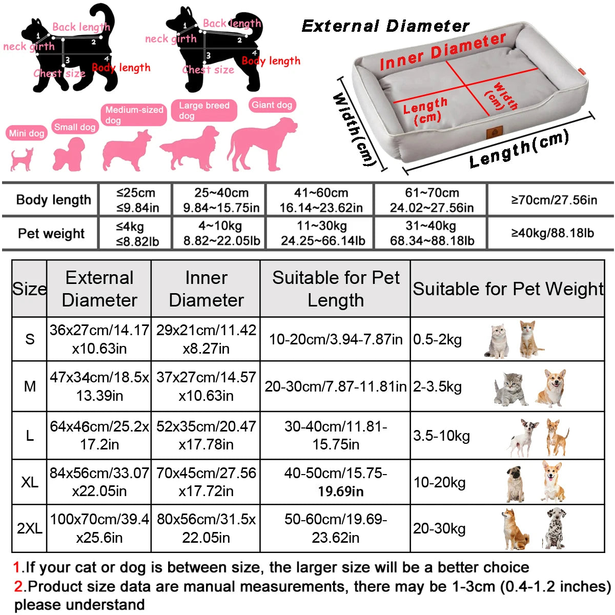 All-Season Square Pet Bed, Soft Thickened Waterproof Dog Mattress for Large Dogs & Cats