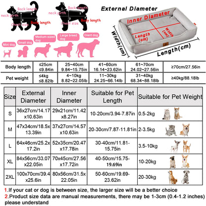 All-Season Square Pet Bed, Soft Thickened Waterproof Dog Mattress for Large Dogs & Cats