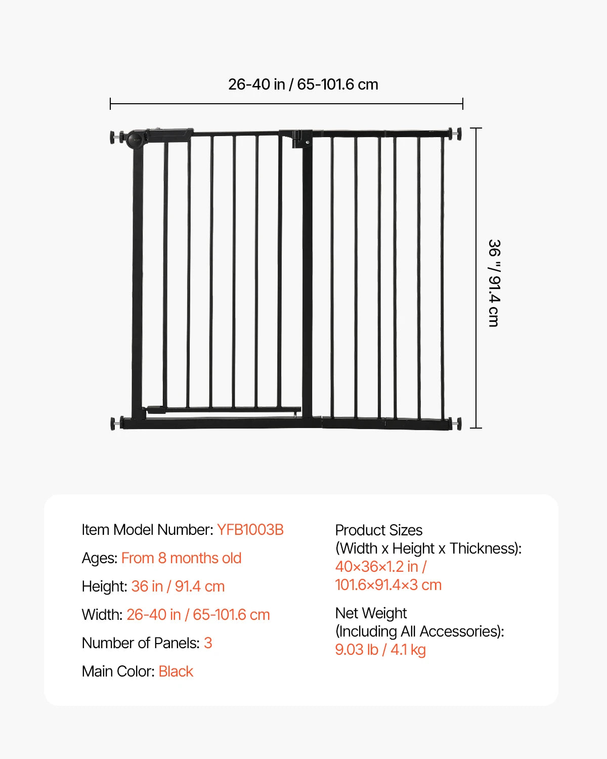 Baby Gate 28/30/36 Inches High Dog Gate