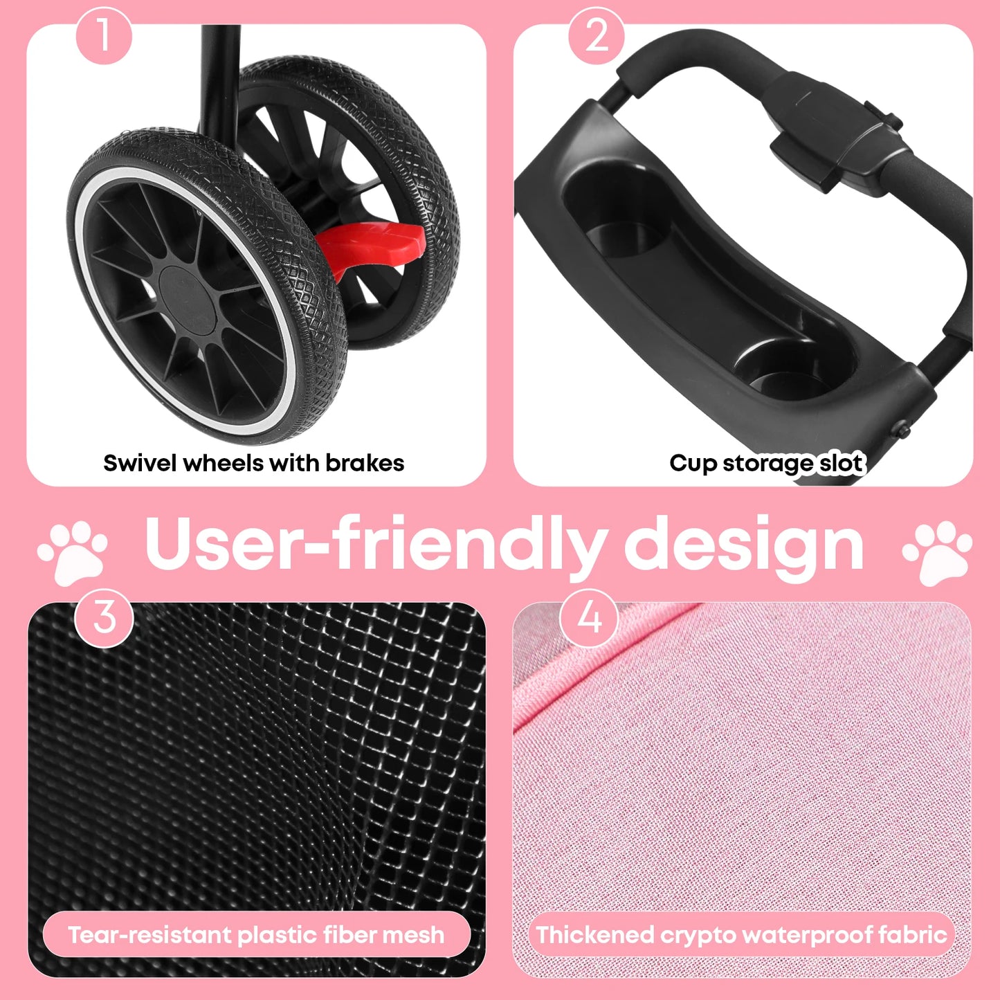 Pet Stroller For Small Puppy Dogs & Cats Travel Portable, Foldable