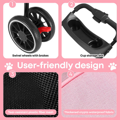 Pet Stroller For Small Puppy Dogs & Cats Travel Portable, Foldable