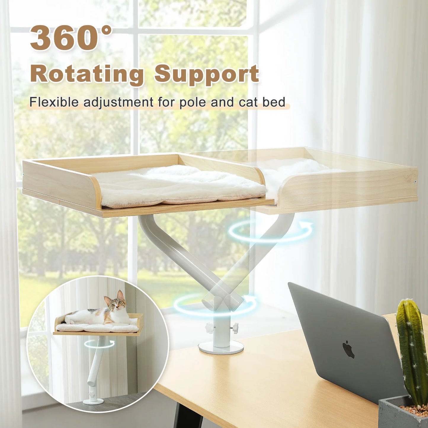 Cat Desk Bed, 360° Rotatable Cat Bed Stand for Indoor Cats