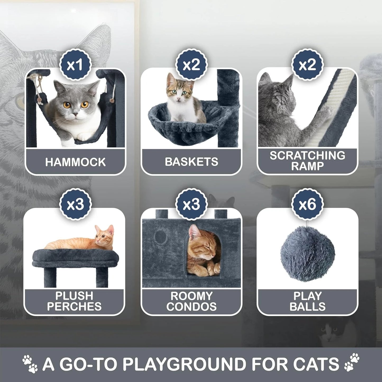 Extra Large 80-Inch Tall Cat Tree w/Widened Perch for Large Cats, Big Cat Tower Indoor, Modern Multi-Level Activity