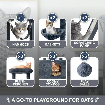 Extra Large 80-Inch Tall Cat Tree w/Widened Perch for Large Cats, Big Cat Tower Indoor, Modern Multi-Level Activity