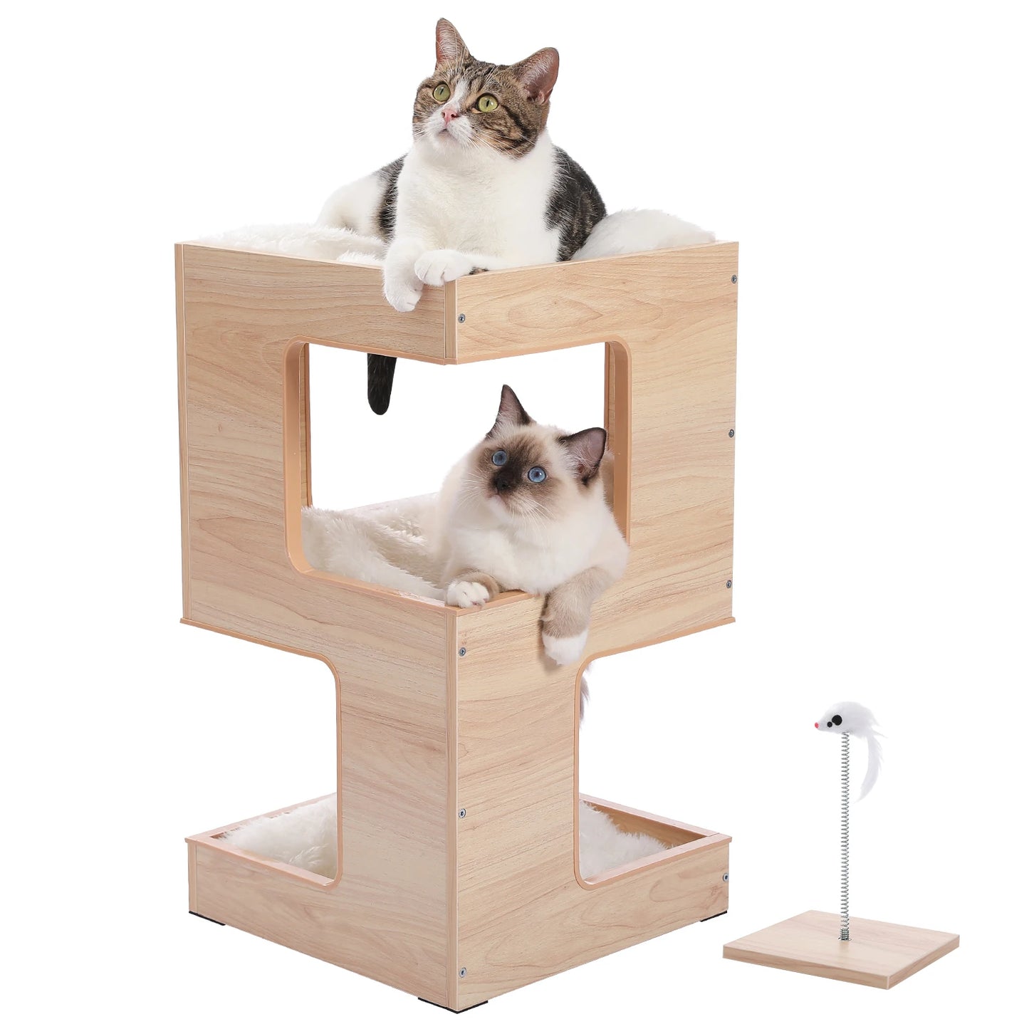 Wood Cat Condo Nightstand with Removable Soft Mats with Scratching Pad