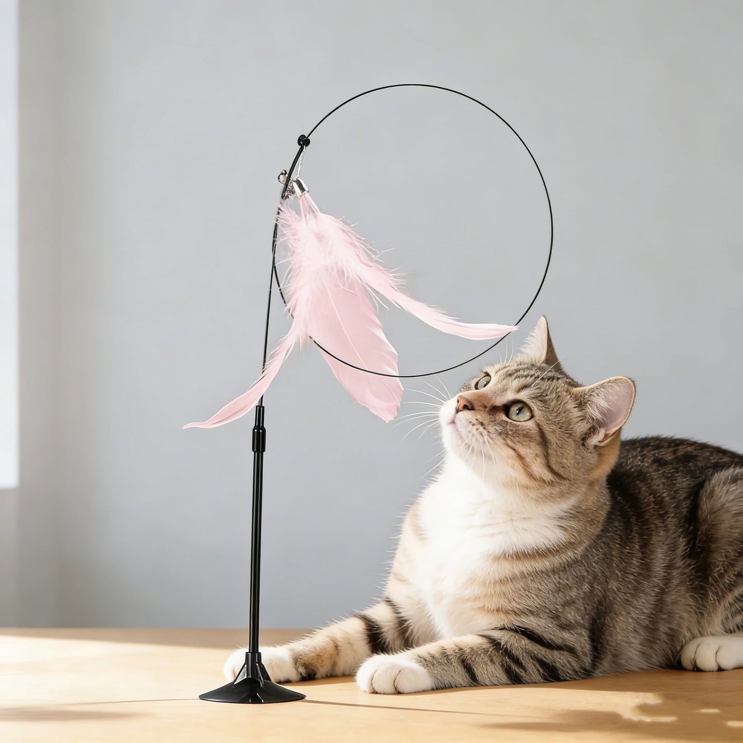 Interactive Cat Teaser Wand with Feathers & Bell