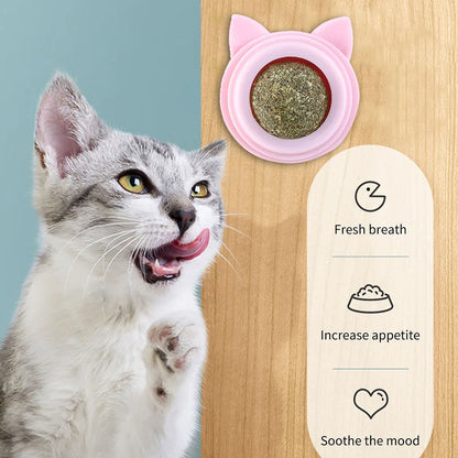 Rotatable Cat Cleaning Toy Self-Adhesive Catnip Balls Toy