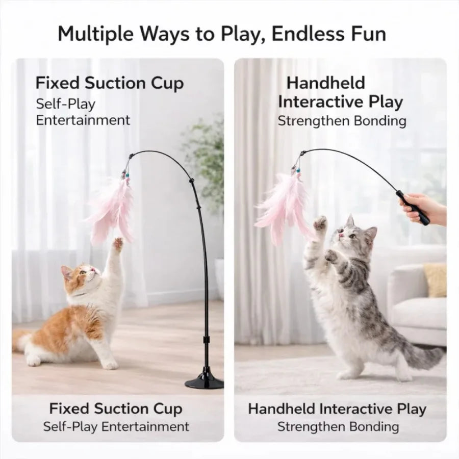 Cat Teaser Stick, Feather Rotating Funny, Steel Wire Long Pole