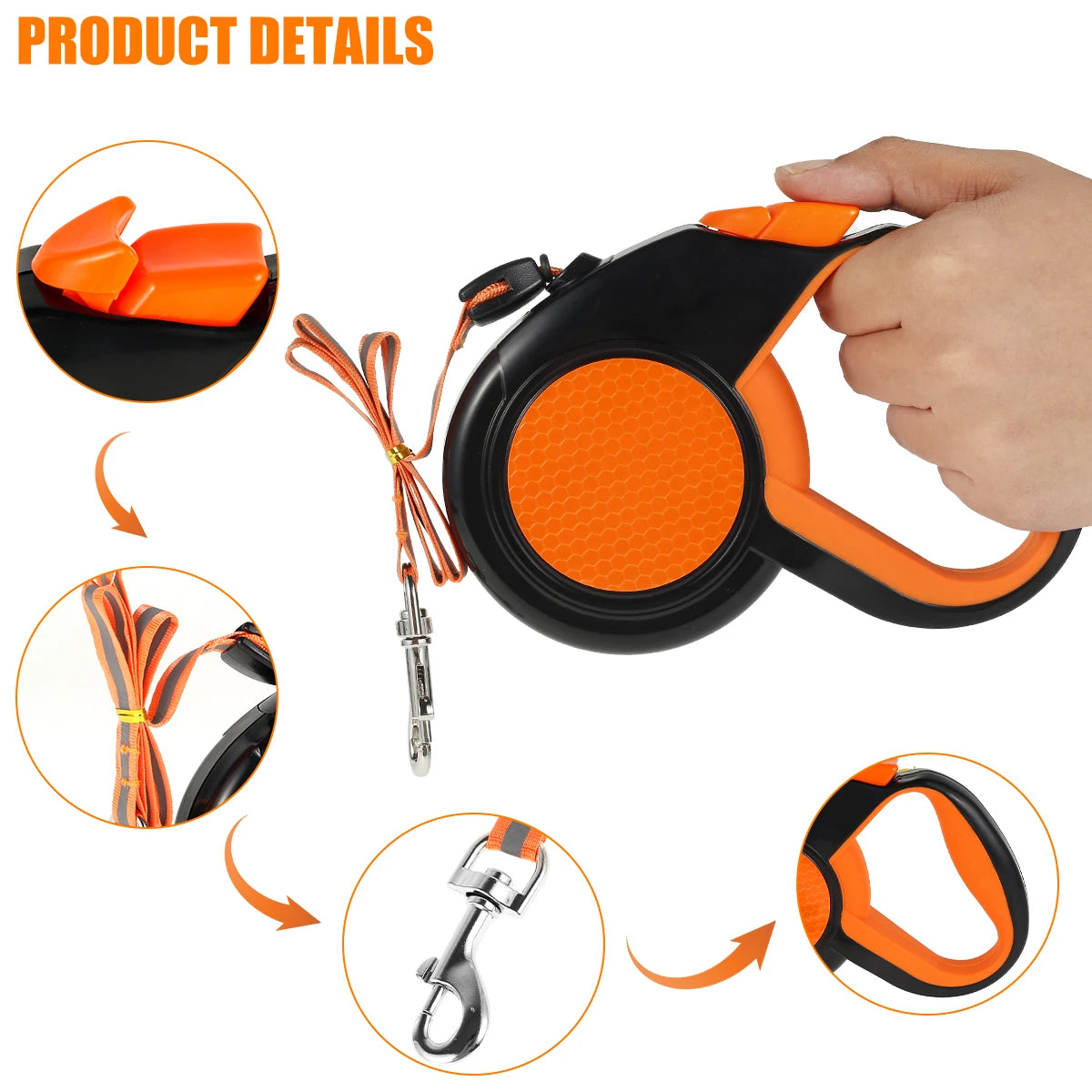 26' Retractable Dog Lead Heavy Duty with Strong Reflective Tape Non-Slip Handle for Small Medium Large Dogs