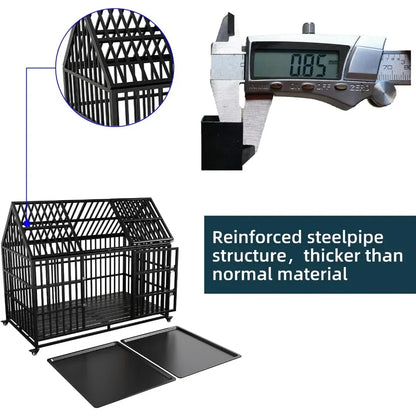 54" / 64" inch Heavy Duty Indestructible Dog Crate, Escape Proof Dog Cage Kennel with Lockable Wheels, High Anxiety Double Door