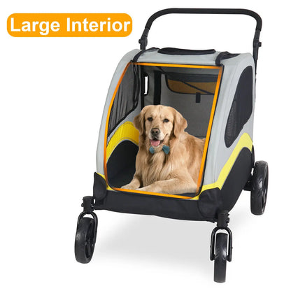 Heavy Duty Dog Stroller, Foldable Carrier, Double Door Jogger Cart for Large Dogs Outdoor Walking Exercise 30 Inch