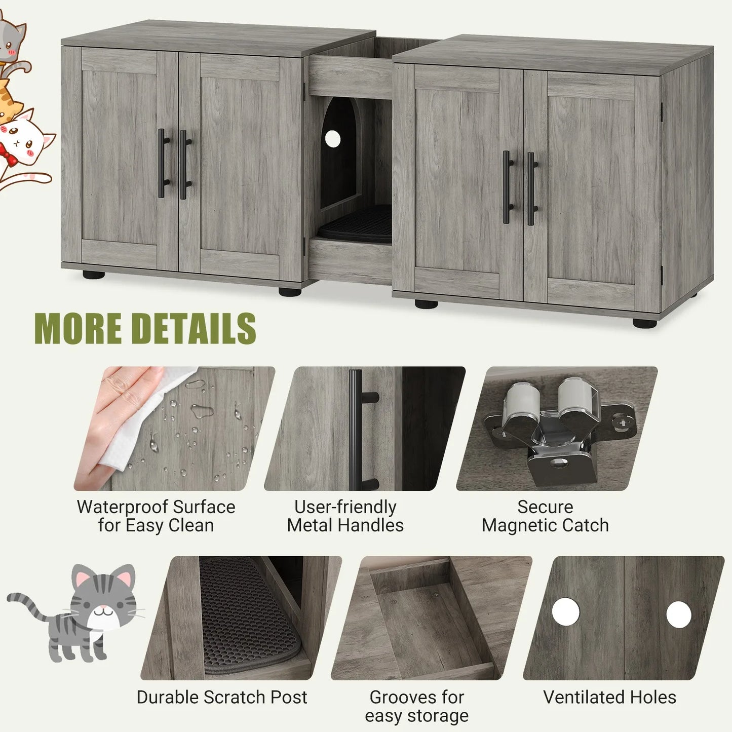 Double Cat Litter Box TV Stand 3 Colors