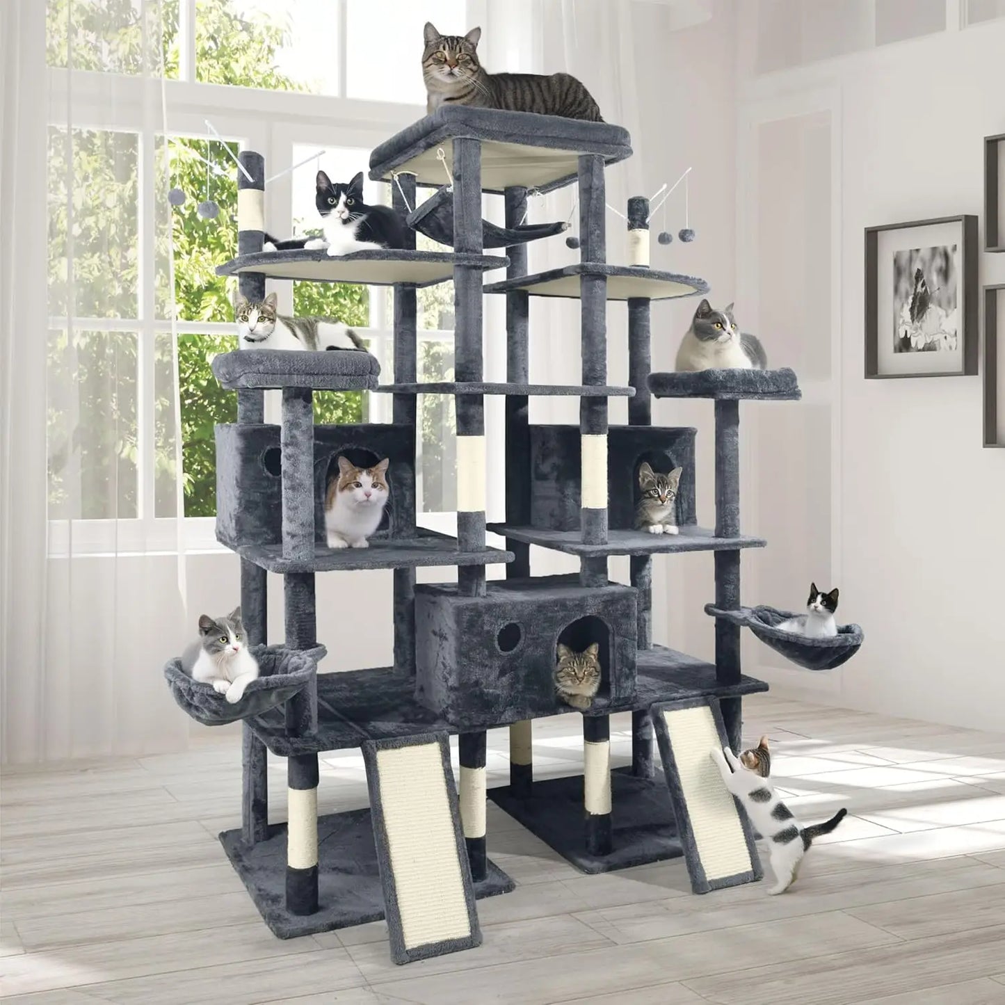 Extra Large 80-Inch Tall Cat Tree w/Widened Perch for Large Cats, Big Cat Tower Indoor, Modern Multi-Level Activity