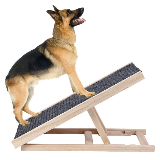 Wooden Ramp with Adjustable Height Folding Portable Ramp with Anti-Skid and Wear-Resistant Horizontal Slope Surface