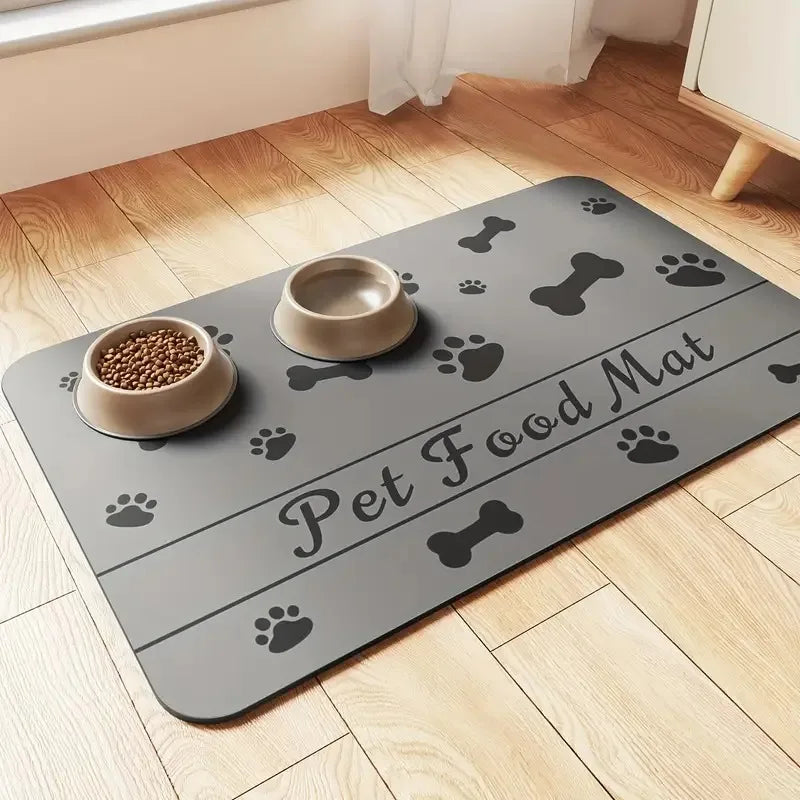 Quick-Dry Pet Feeding Mat with Non-Slip Waterproof Backing - Spillproof Dog Bowl Mat, Easy Clean Kitchen Floor Protector for Wet