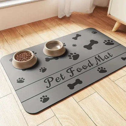 Quick-Dry Pet Feeding Mat with Non-Slip Waterproof Backing - Spillproof Dog Bowl Mat, Easy Clean Kitchen Floor Protector for Wet