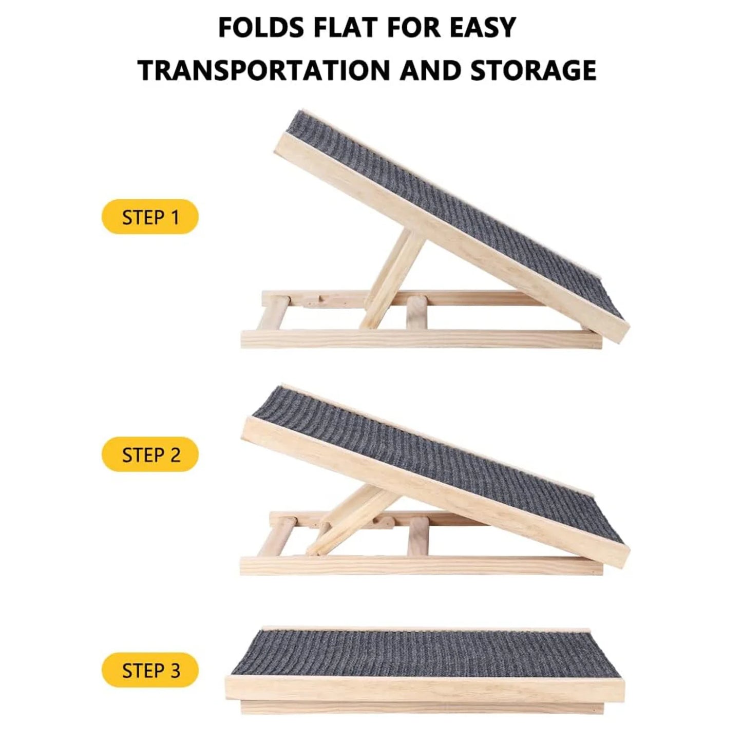 Wooden Dog Safety Ramp, Lightweight Folding Portable Anti-skid Adjustable 2 Heights