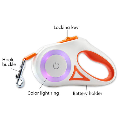 16' Automatic Retractable Dog Leash with Led Flashlight Durable Nylon Lead