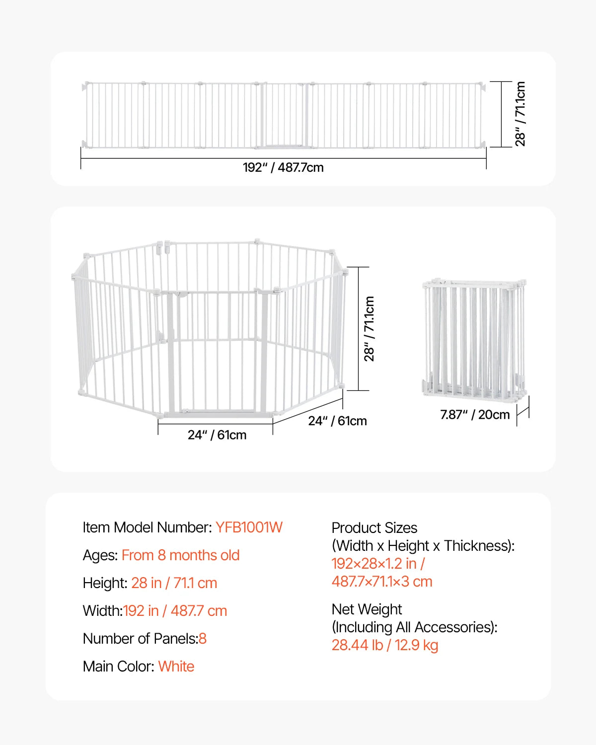 Baby Gate 28/30/36 Inches High Dog Gate