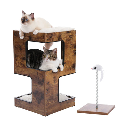 Wood Cat Condo Nightstand with Removable Soft Mats with Scratching Pad