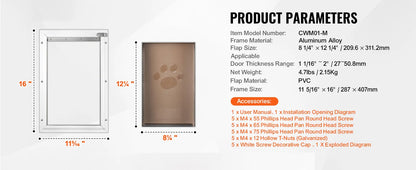 Pet Door Aluminum Frame with Lock and Flap System Weatherproof Doggy Door Easy to Install in Interior or Exterior Doors