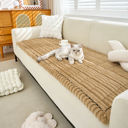 1pc modern minimalist thick plush sofa cover, non-slip design, quilted